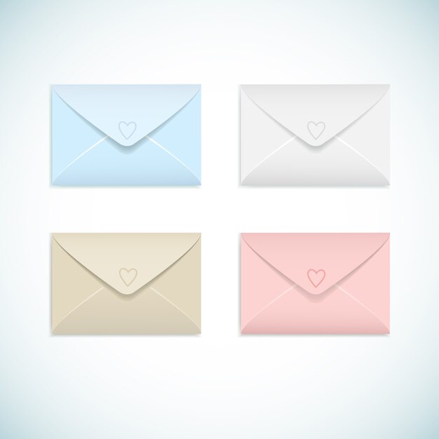 Envelopes em cores pastel fechadas com corações definidos