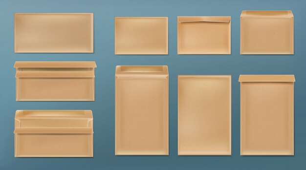 Envelopes Kraft em branco conjunto de modelo de capas marrons