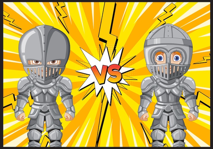 Vetor grátis epic knight showdown batalha de heróis