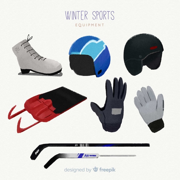 Equipamento de esporte de inverno desenhada de mão