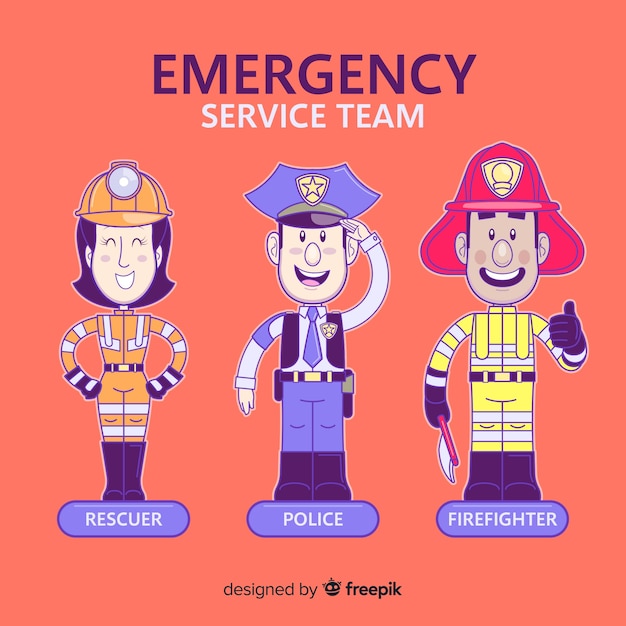 Equipe de emergência desenhada à mão