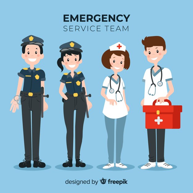 Equipe de serviço de emergência plana