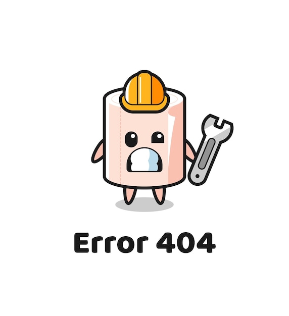 Erro 404 com o design bonito da mascote do rolo de tecido fofo Vetor Premium