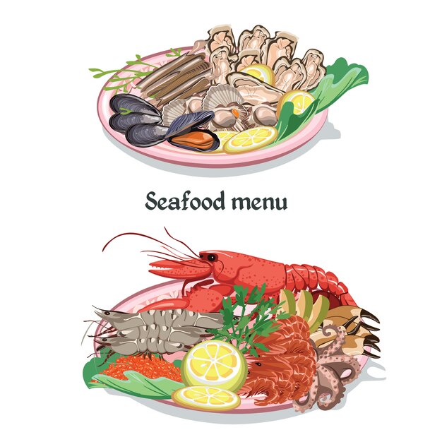 Esboçar o conceito de cardápio de frutos do mar coloridos