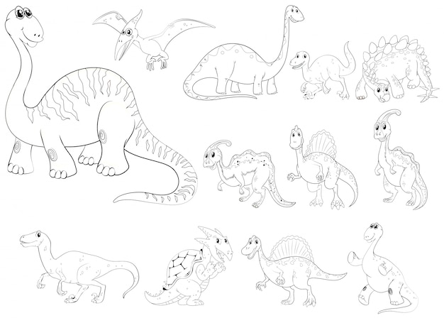 Vetor grátis esboço de animais para diferentes tipos de dinossauros