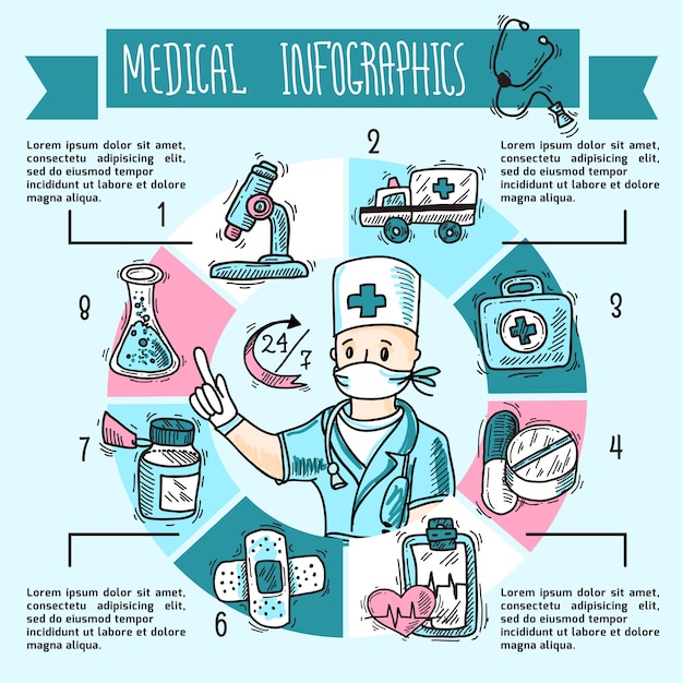 Vetor grátis esboço de infográficos médicos