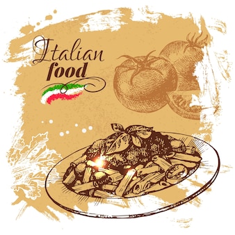 Esboço de mão desenhada fundo de comida italiana. ilustração em vetor. projeto do menu do restaurante