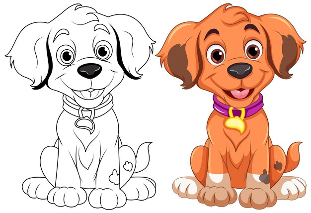 página para colorir. imagem para colorir com cachorro fofo ou cachorrinho.  conjunto de clipart de animais