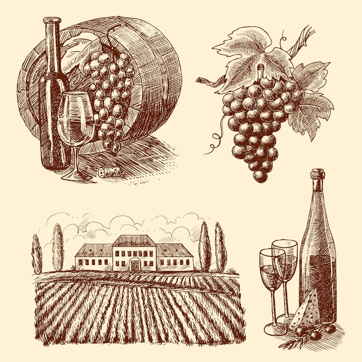Vetor grátis esboço decorativo de vinho