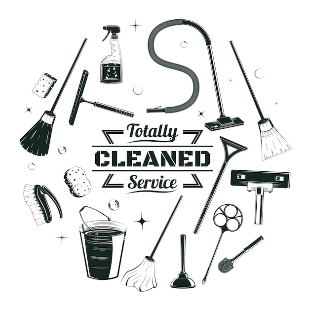 Vetor grátis esboço do conceito redondo de elementos de serviço de limpeza