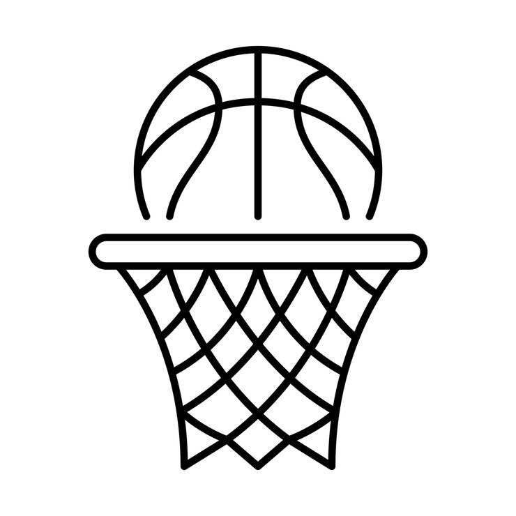 Vetor grátis esboço do logotipo do basquete através do aro