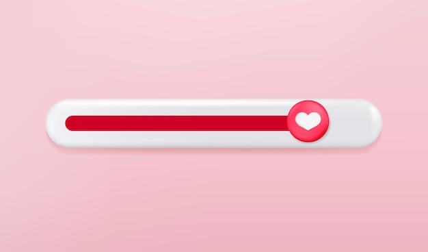 Vetor grátis escala de barra de amor 3d com botão de coração isolado. classificação de escala com conceito de amor. barra de ícone da web do vetor 3d