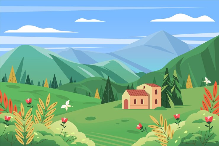 Vetor grátis escena de paisagem de primavera