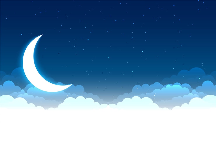 Vetor grátis escena do céu noturno com nuvens, lua e estrelas.