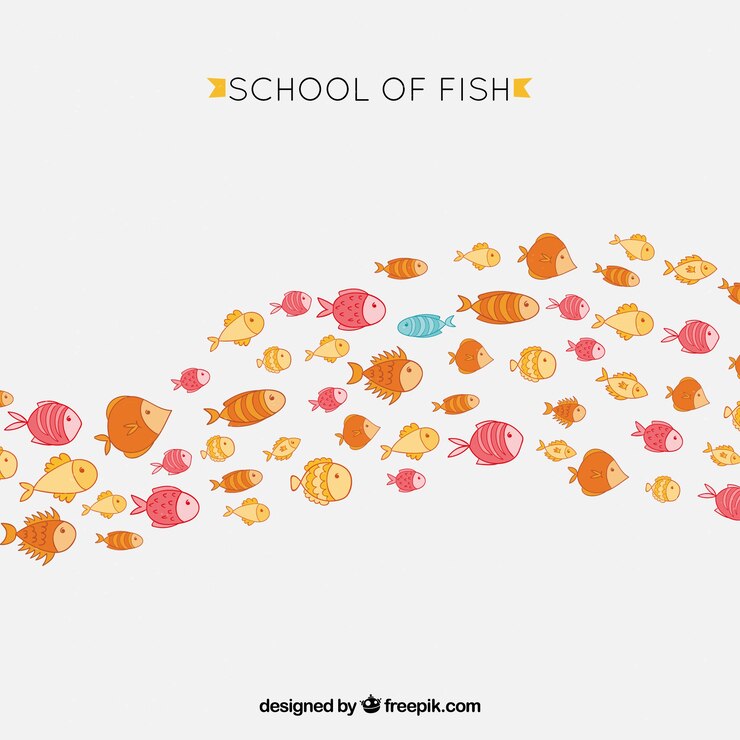 Vetor grátis escola de peixes coloridos fundo na mão desenhada estilo