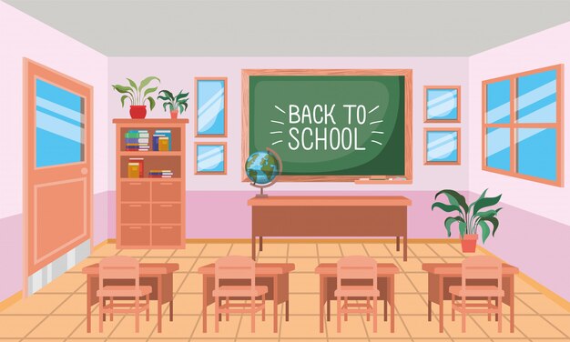 Escola de sala de aula com cena de lousa