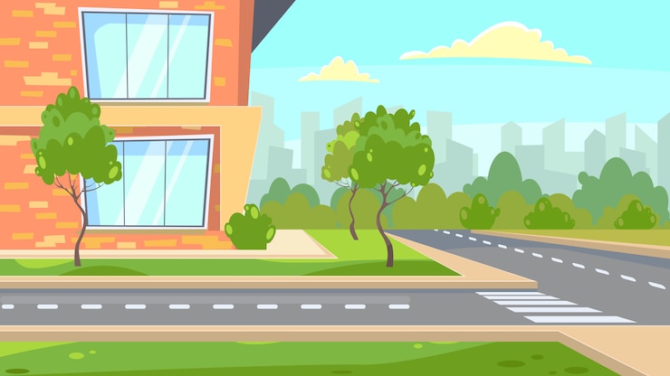 Vetor grátis escola, predios, perto, estrada, ilustração