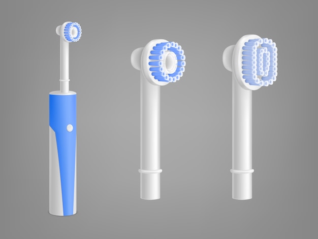 Vetor grátis escova de dentes elétrica 3d isolado ilustração realista com cabeça de escova de substituição e borracha