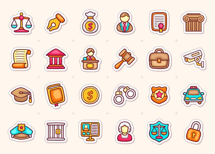 Vetor grátis escritório de advogados rótulos iconos doodle vector de coloração