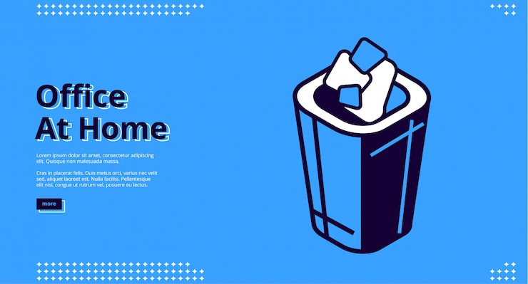 Vetor grátis escritório em casa isométrica site design com lixeira