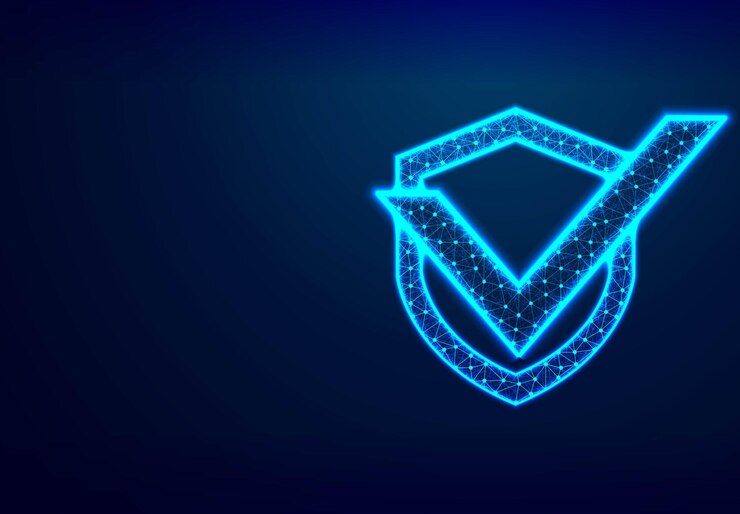 Vetor grátis escudo com marca de seleção conceito de privacidade de segurança de segurança de rede resumo low poly wireframe mesh design vector illustration