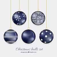 Vetor grátis esferas do natal na cor azul marinho