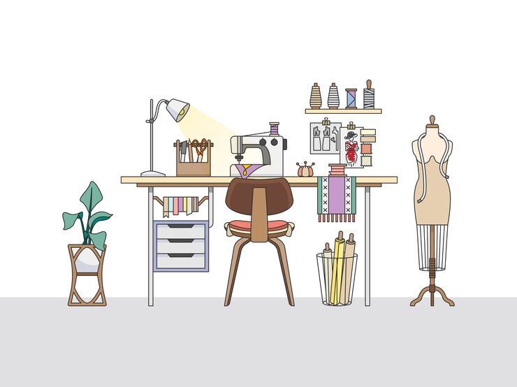 Vetor grátis espaço de trabalho de um designer de moda ou um alfaiate