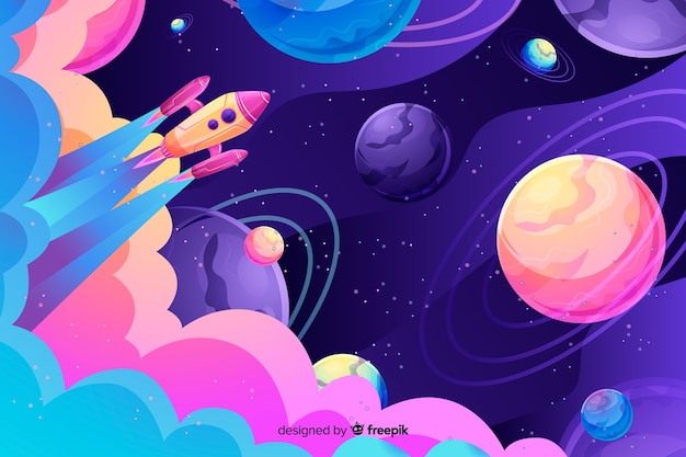 Espaço gradiente colorido com um fundo de foguete