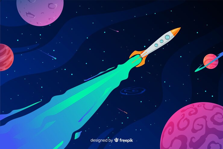 Vetor grátis espaço gradiente colorido com um fundo de foguete