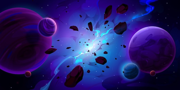 Espaço sideral com planetas alienígenas e explosão