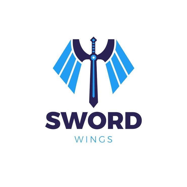 Vetor grátis espada desenhada de mão com modelo de logotipo de asas