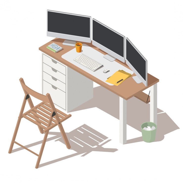 Vetor grátis especialista em ti no local de trabalho com vetor de monitores