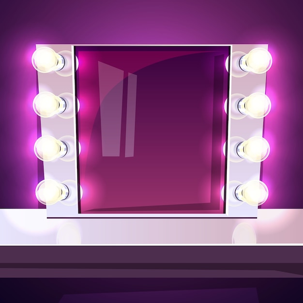 Vetor grátis espelho de maquiagem com ilustração de lâmpadas no quadro retrô branco com lâmpadas realistas