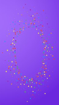 Esplêndido confete festivo. estrelas de celebração. confetes coloridos sobre fundo violeta. modelo de sobreposição festivo favorável. fundo vertical do vetor.