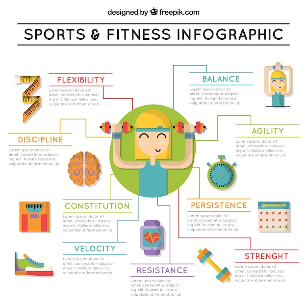 Esportes engraçados e infografia de fitness