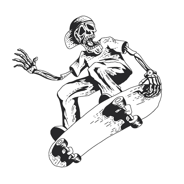 Vetor grátis esqueleto jogando skate
