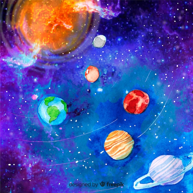 Esquema original do sistema solar em aquarela