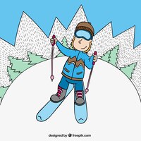Esquiador mão tirado no estilo dos desenhos animados