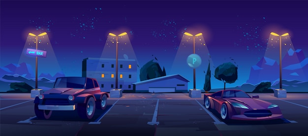 Estacionamento na rua da cidade à noite