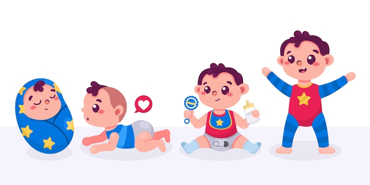 Vetor grátis estágios de desenho animado de uma coleção de meninos