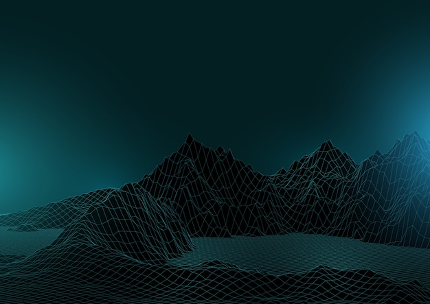 Estilo 3D abstrato com paisagem wireframe