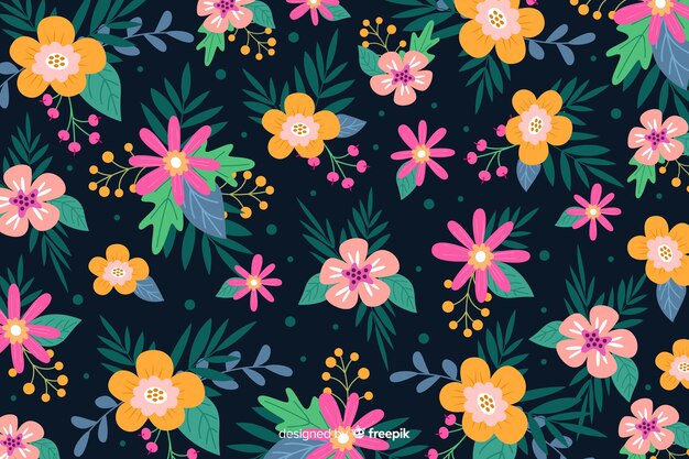 Estilo batik plana de fundo floral bonito