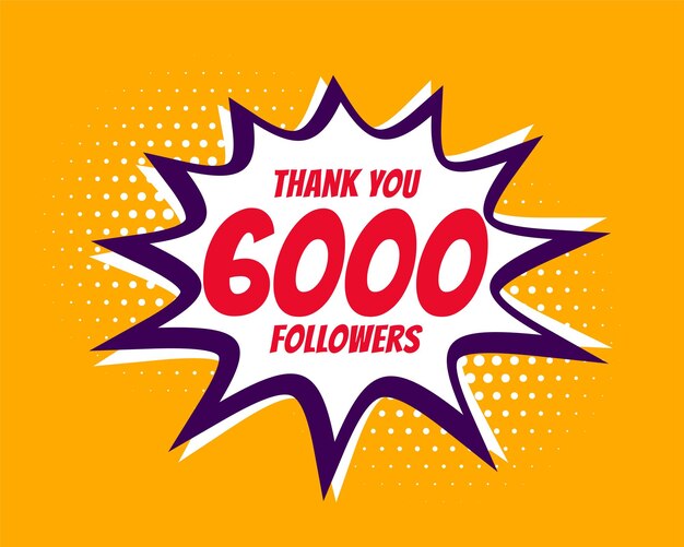 estilo cômico 6000k seguidores de canal de mídia social fundo amarelo