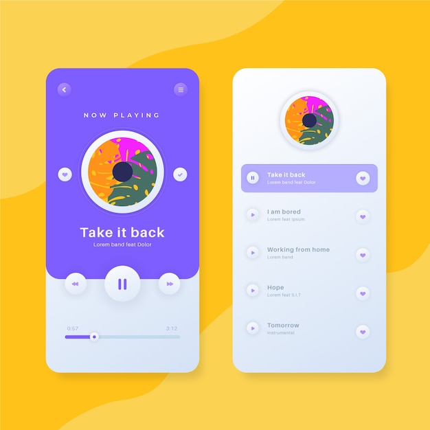 Estilo da interface do aplicativo Music player