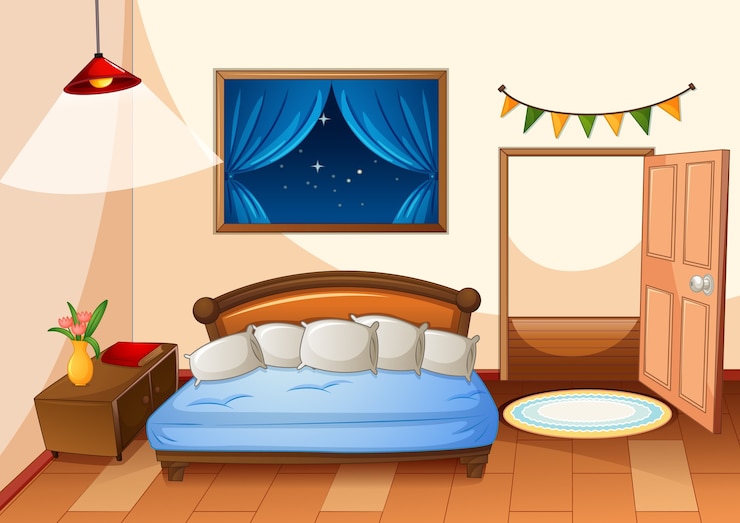 Vetor grátis estilo de desenho animado no quarto à noite