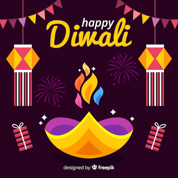 Estilo de design plano de fundo de diwali