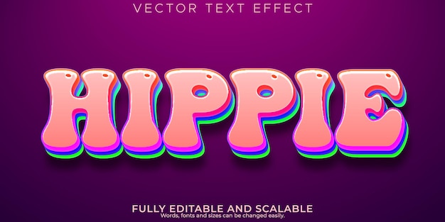 Vetor grátis estilo de fonte retrô e funky editável de efeito de texto colorido hippie