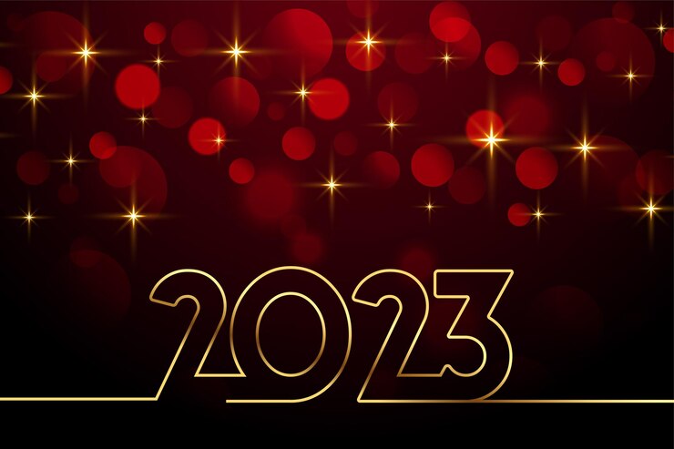 Vetor grátis estilo de linha 2023 ano novo fundo brilhante com efeito bokeh