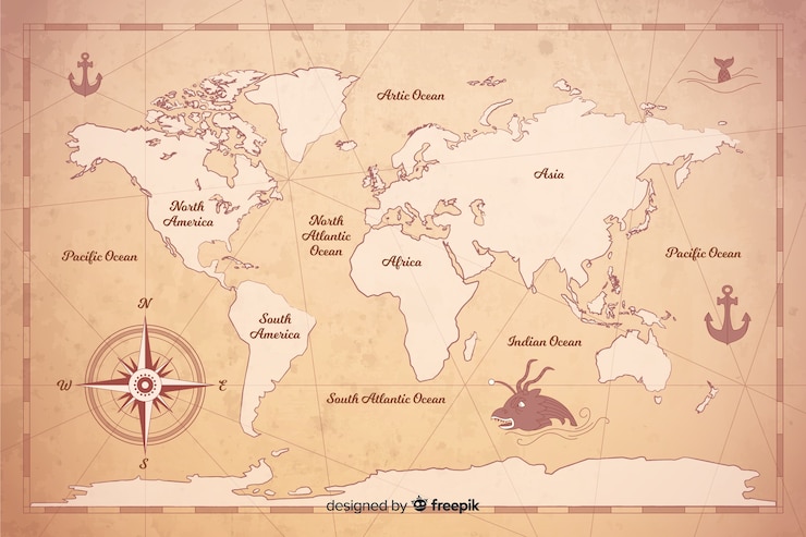 Vetor grátis estilo de mapa do mundo vintage digital