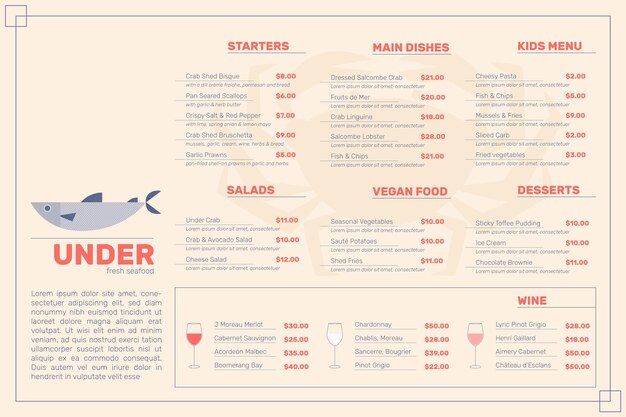 Estilo de menu de restaurante digital
